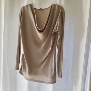 Champagne color draped front long sleeve blouse
